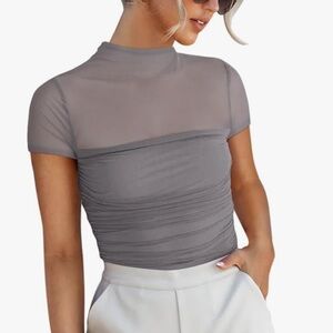 ReoRia Gray Fitted Ruched Bodysuit Small